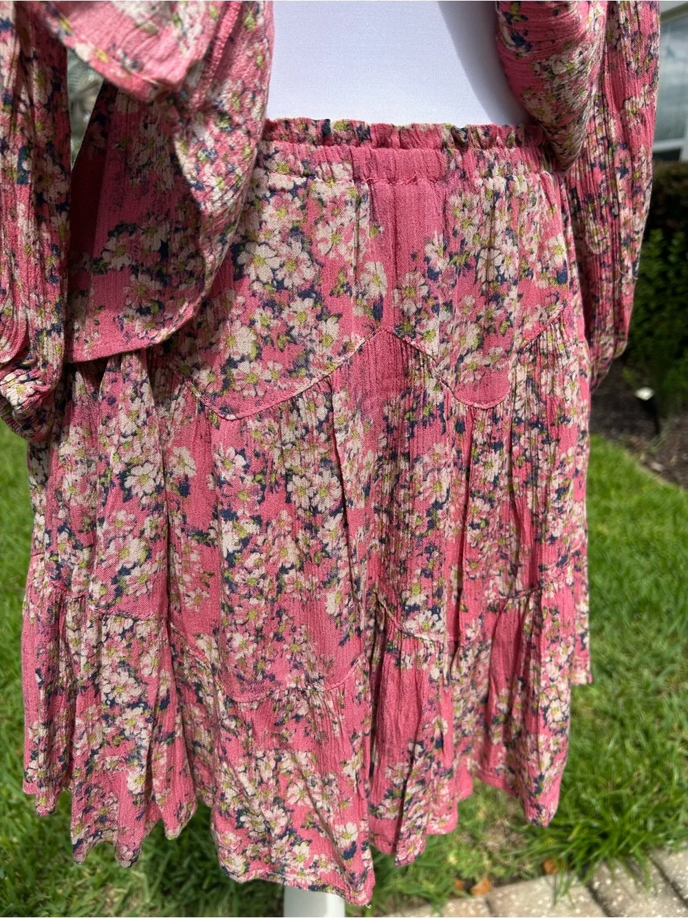 NWT🌷Free People Calla Lilly Floral Printed V-neck 3/4 Sleeve Top & Skirt Set